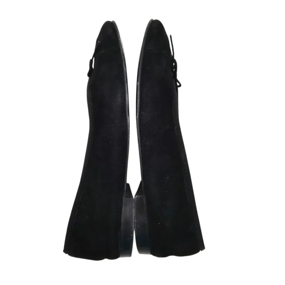 Chanel CC Cap Toe Ballet Ballerina Flat Slipper Black Suede Size 37.5 US 6.5 7 - Picture 8 of 11